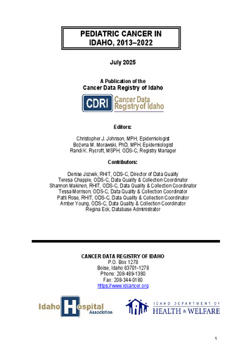 Pediatric Cancer in Idaho, 2013-2022