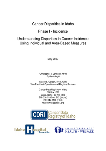 Cancer Disparities In Idaho PhaseI Incidence