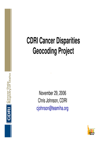 Disparities Project Colorectal Cancer 1996-2004