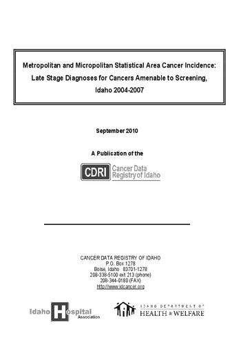 Metropolitan And Micropolitan Statistical Area Cancer Incidence Idaho