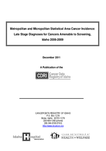 Metropolitan And Micropolitan Statistical Area Cancer Incidence Idaho Dec11